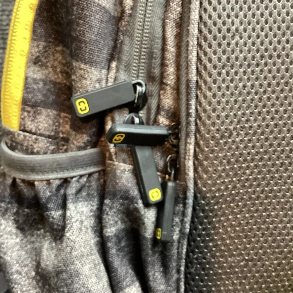 OGIO Backpack Grey Black Striped Yellow Accents School Travel Bag